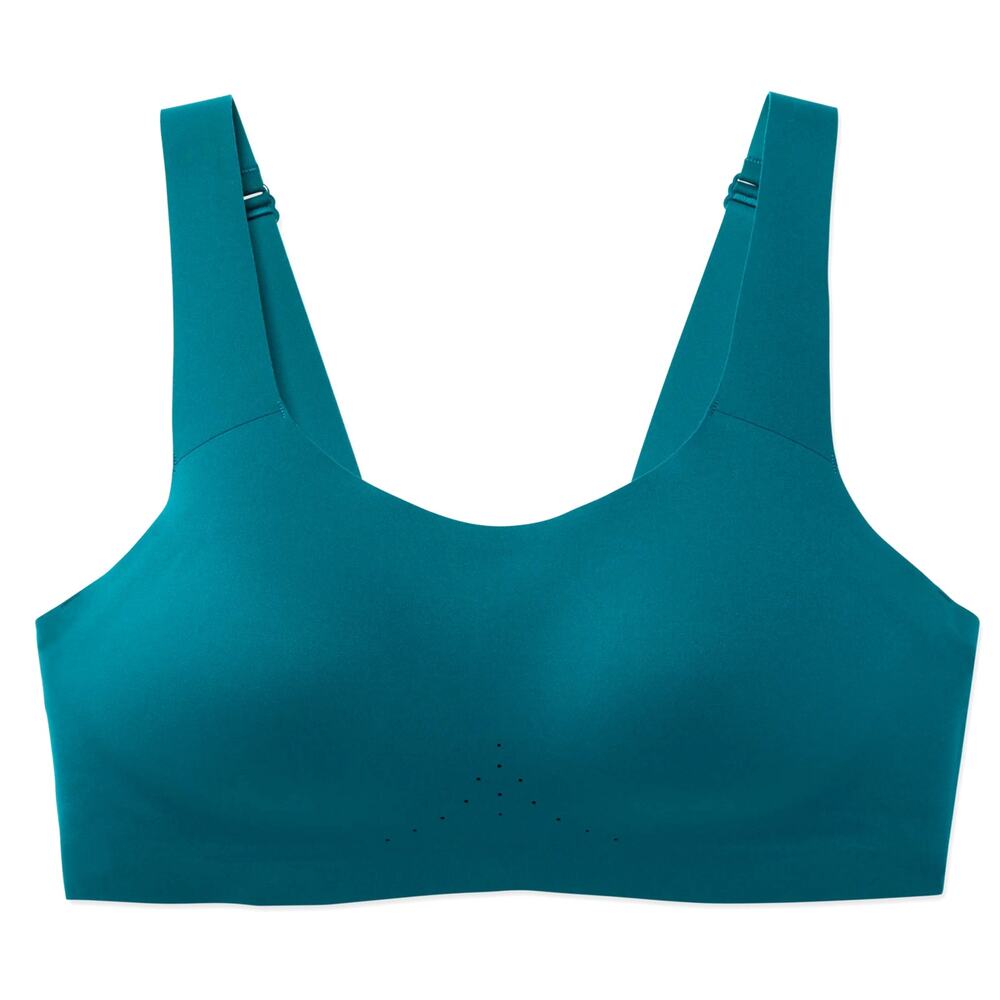 BROOKS Run Dare Scoopback Sports Bra 32 C/D  Teal Lime High Impact Running NWT